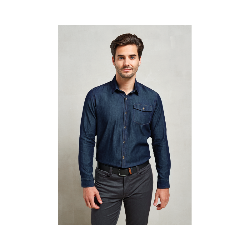 PR222 - MEN’S JEANS STITCH DENIM SHIRT - Premier