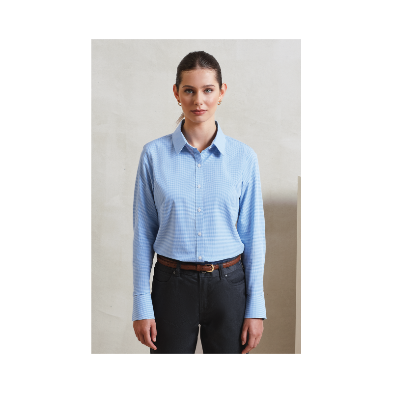 PR320 - WOMEN'S LONG SLEEVE GINGHAM MICROCHECK SHIRT - Premier