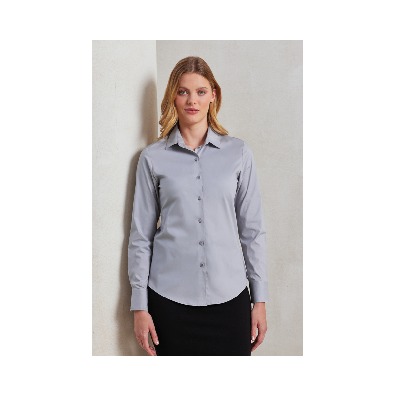 PR344 - WOMEN'S STRETCH-FIT COTTON POPLIN LONG SLEEVE SHIRT - Premier